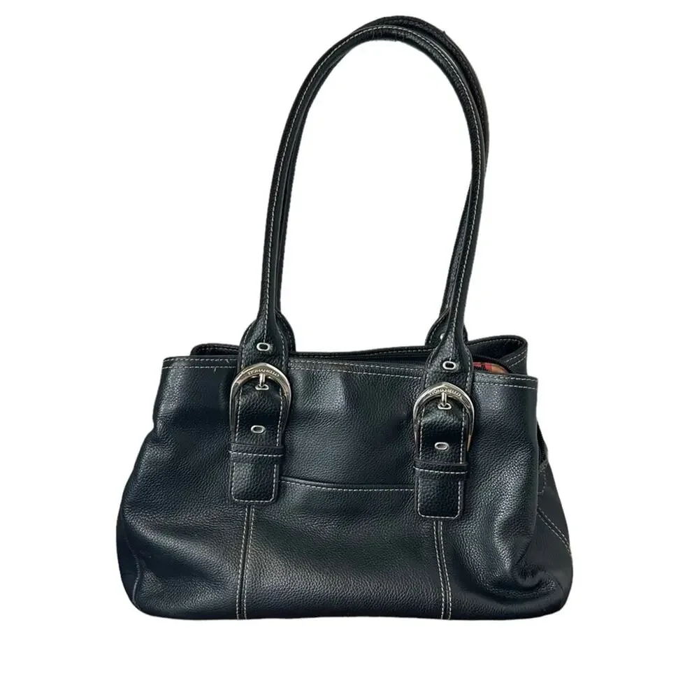 Tignanello Classic Leather Shoulder Bag Purse Black Italy